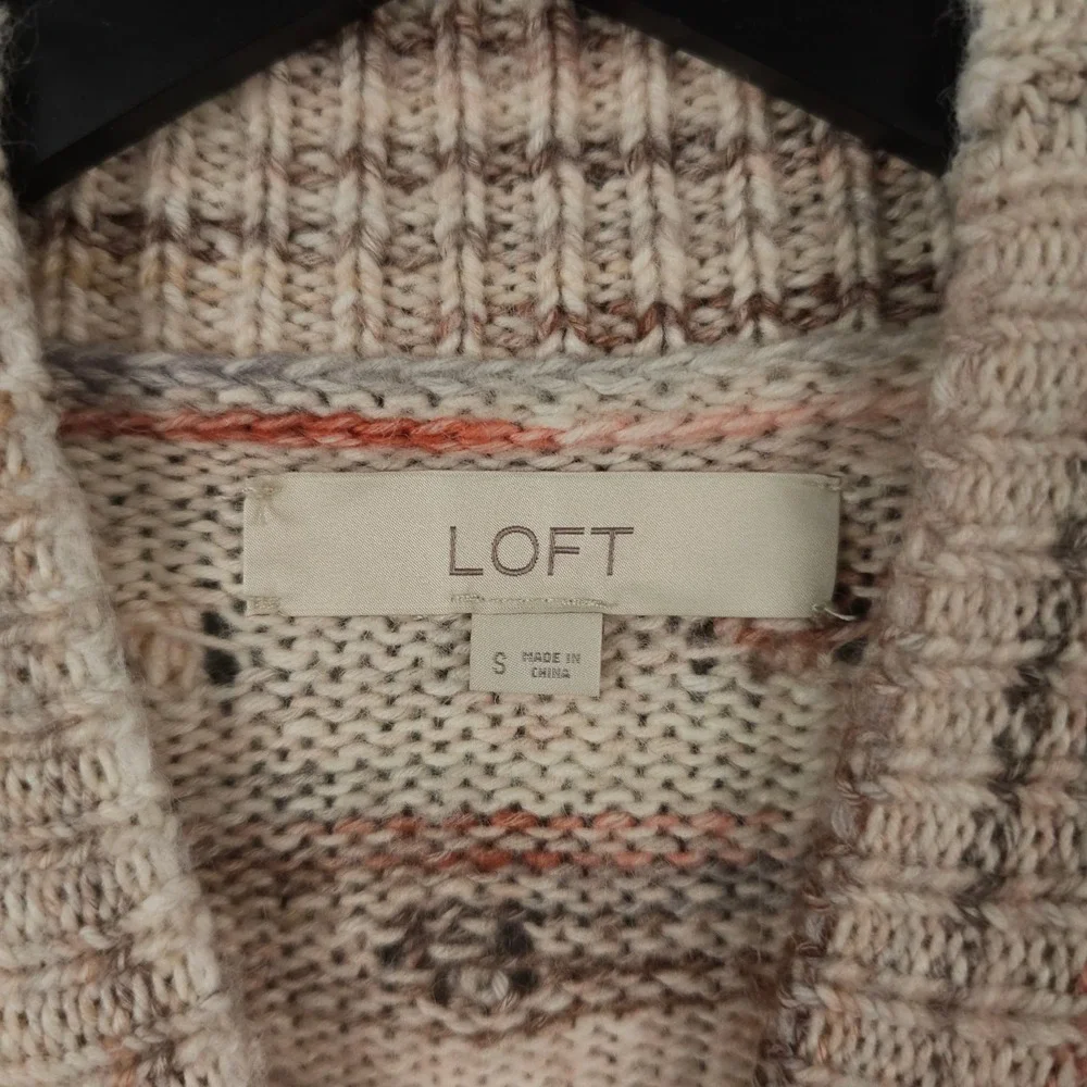 Ann Taylor LOFT Sweater‎ Womens Small Beige Bobble Striped Mock Neck Wool Blend
